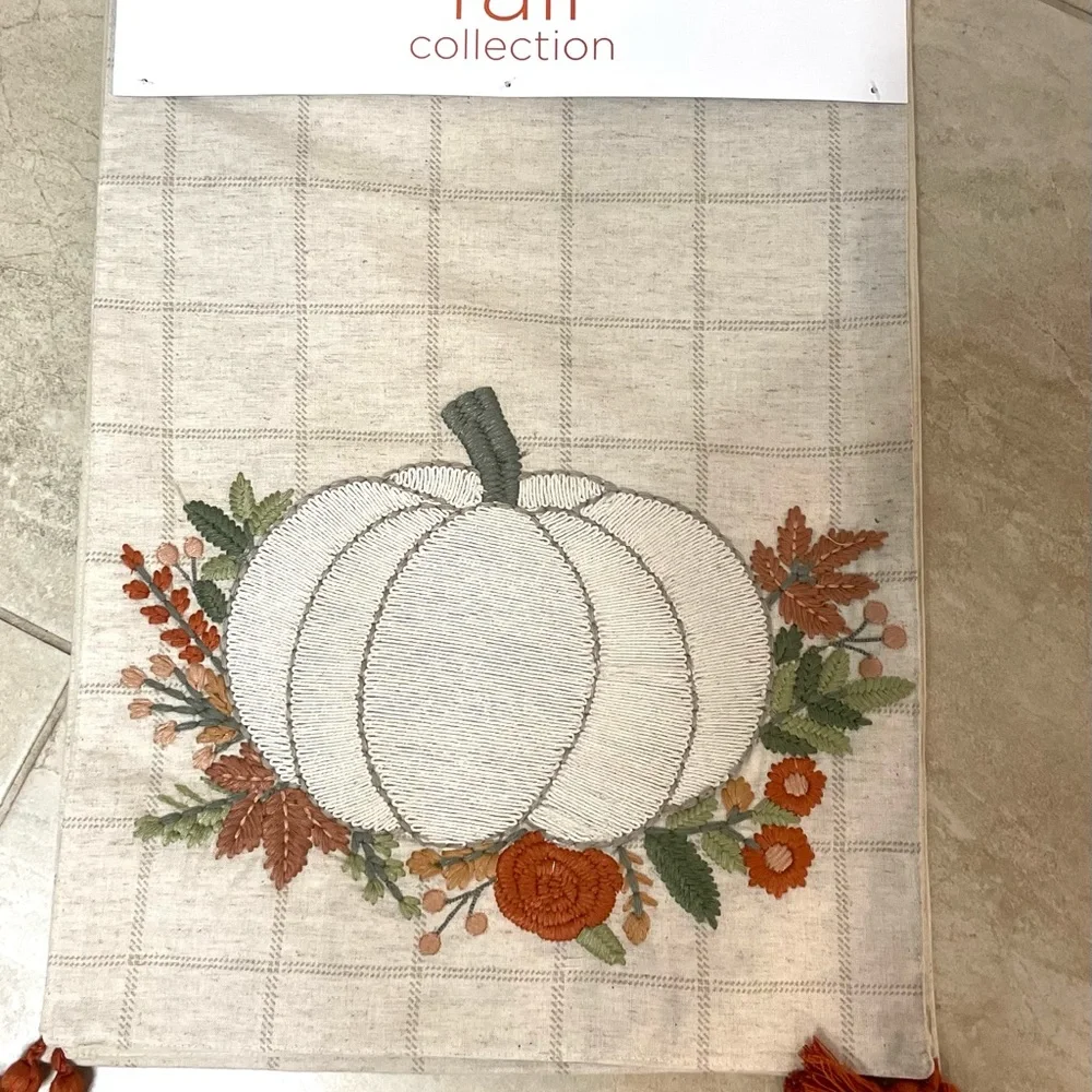 Kirkland Home Windowpane Plaid Pumpkin Table Runner